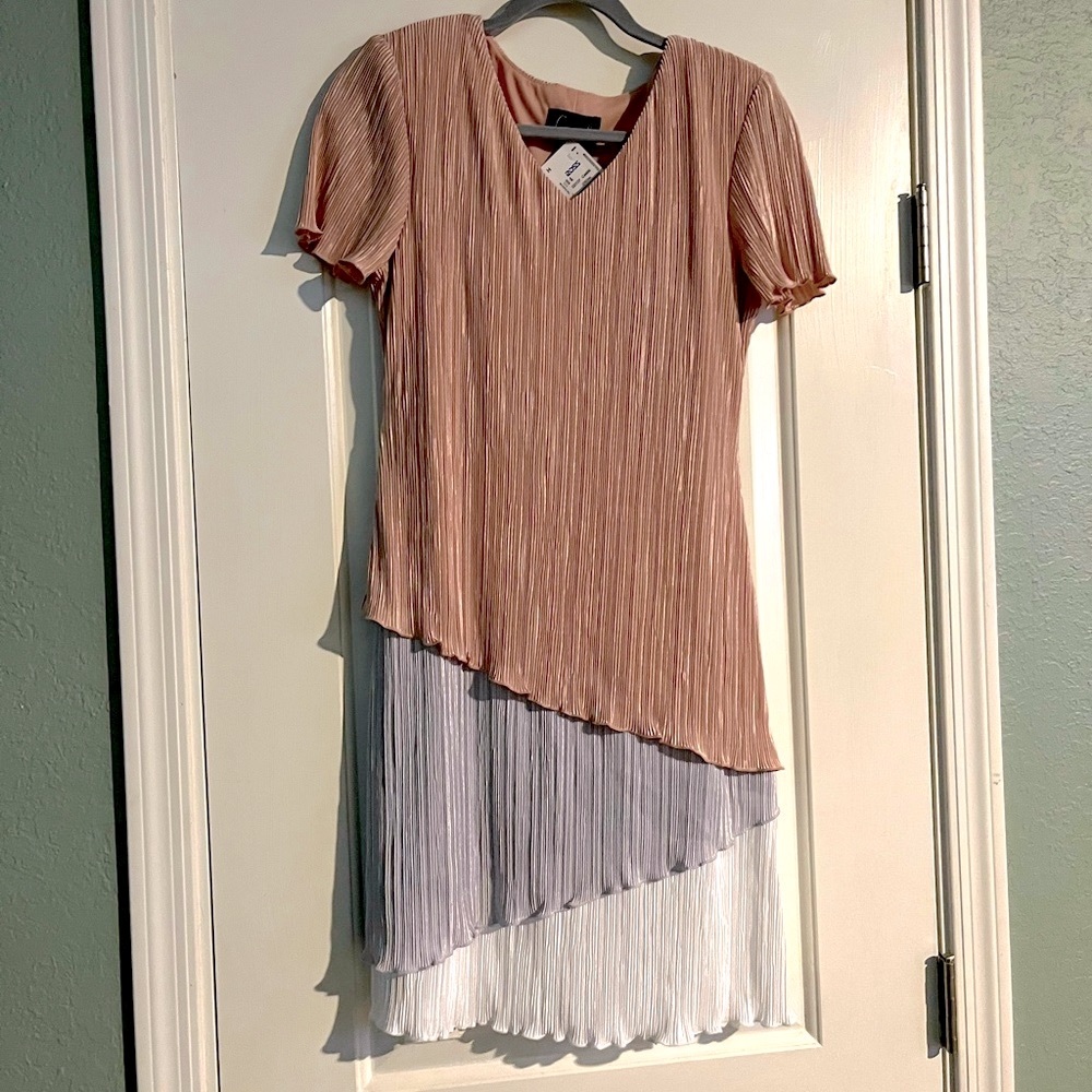 Connected Apparel Pleated Silk Layered Dress